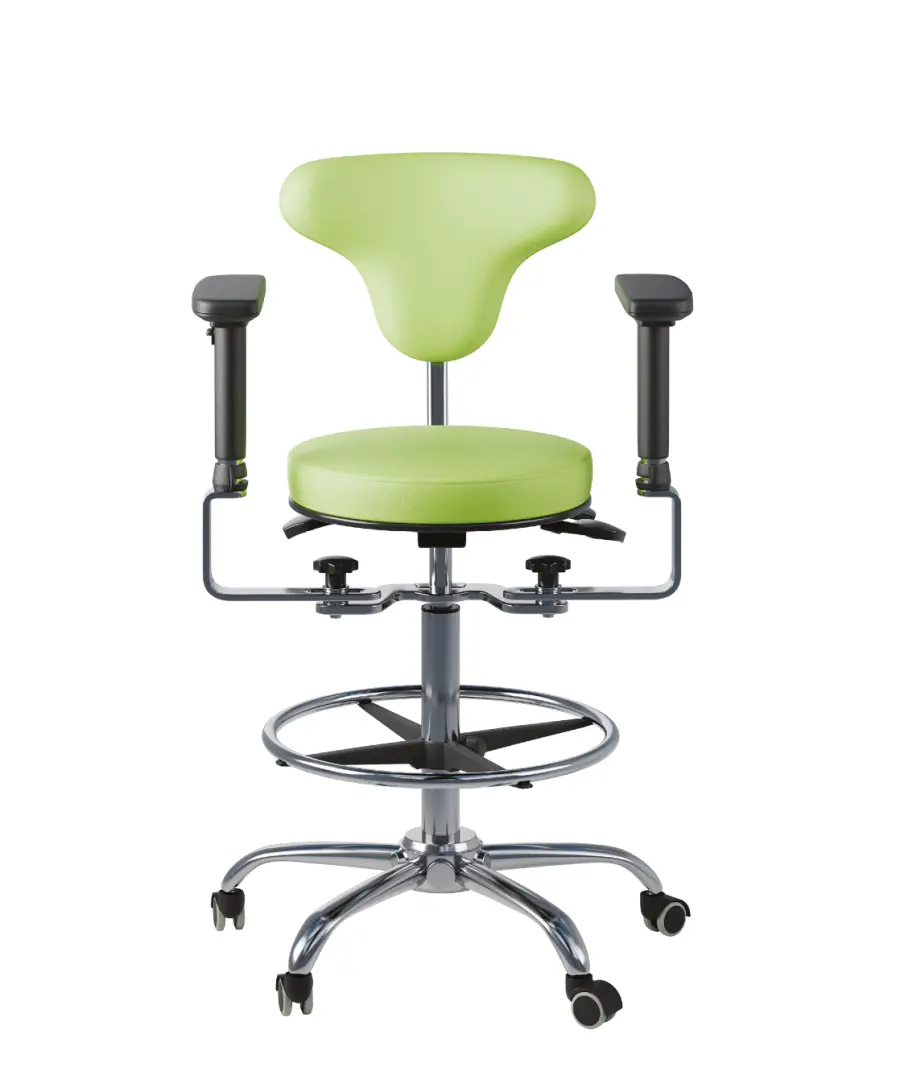 ERGODENS 01 židle lékařská, područky, kříž chrom, opěrný kruh na nohy, ekologická kůže pistáciová